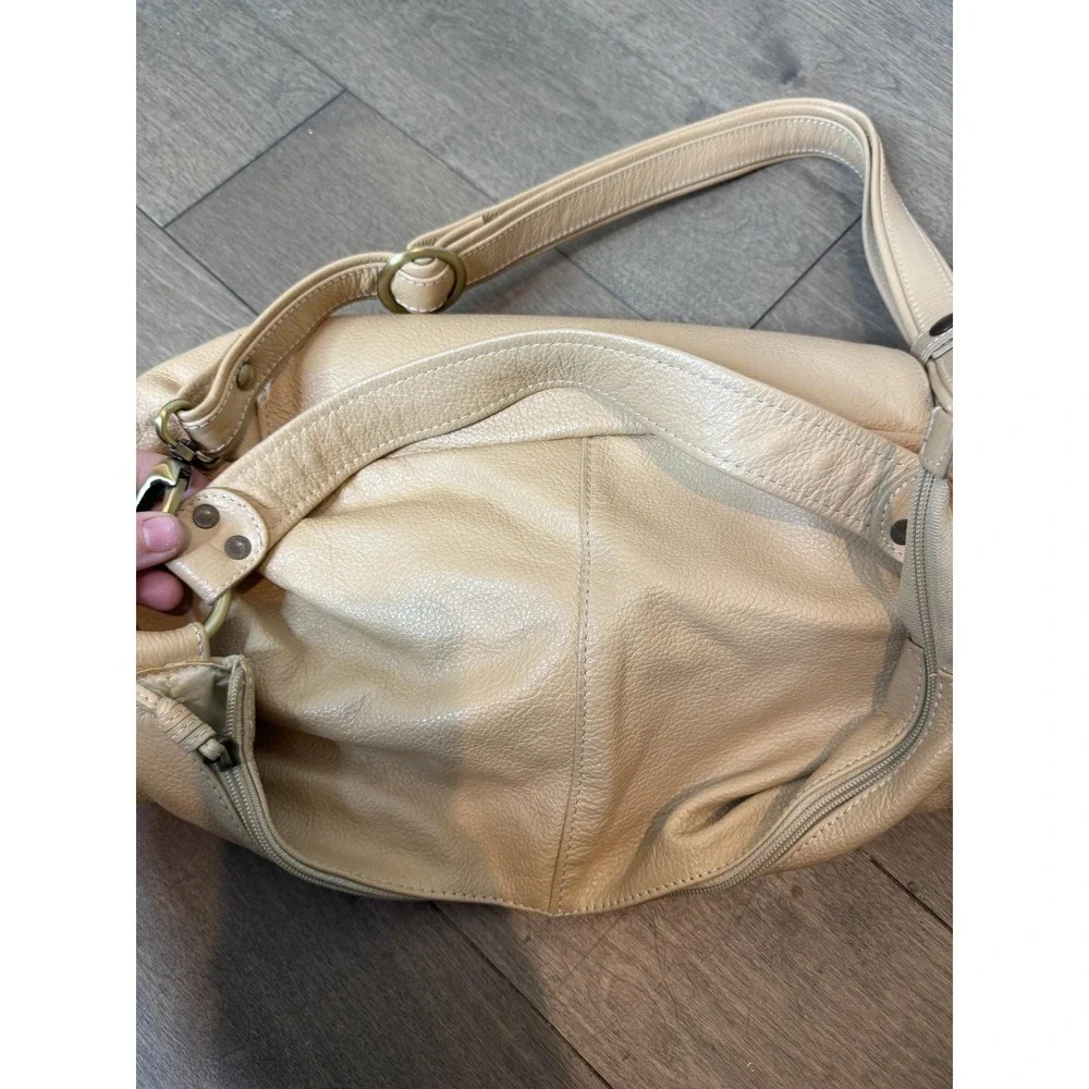 Vera‎ Pelle Hobo Bag Womens Large Beige Leather Boho Shoulder Purse Made Italy